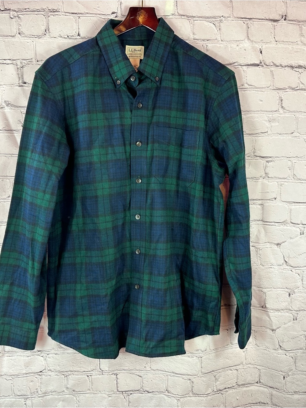 L.L. Bean traditional fit Blue Green Plaid flannel Button-Down Shirt men M